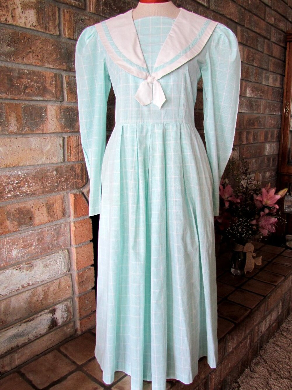 EDWARDIAN SAILOR STYLE AQUA DRESS, M-L, THEATER, TEA PARTY, REENACTMENT COSTUME